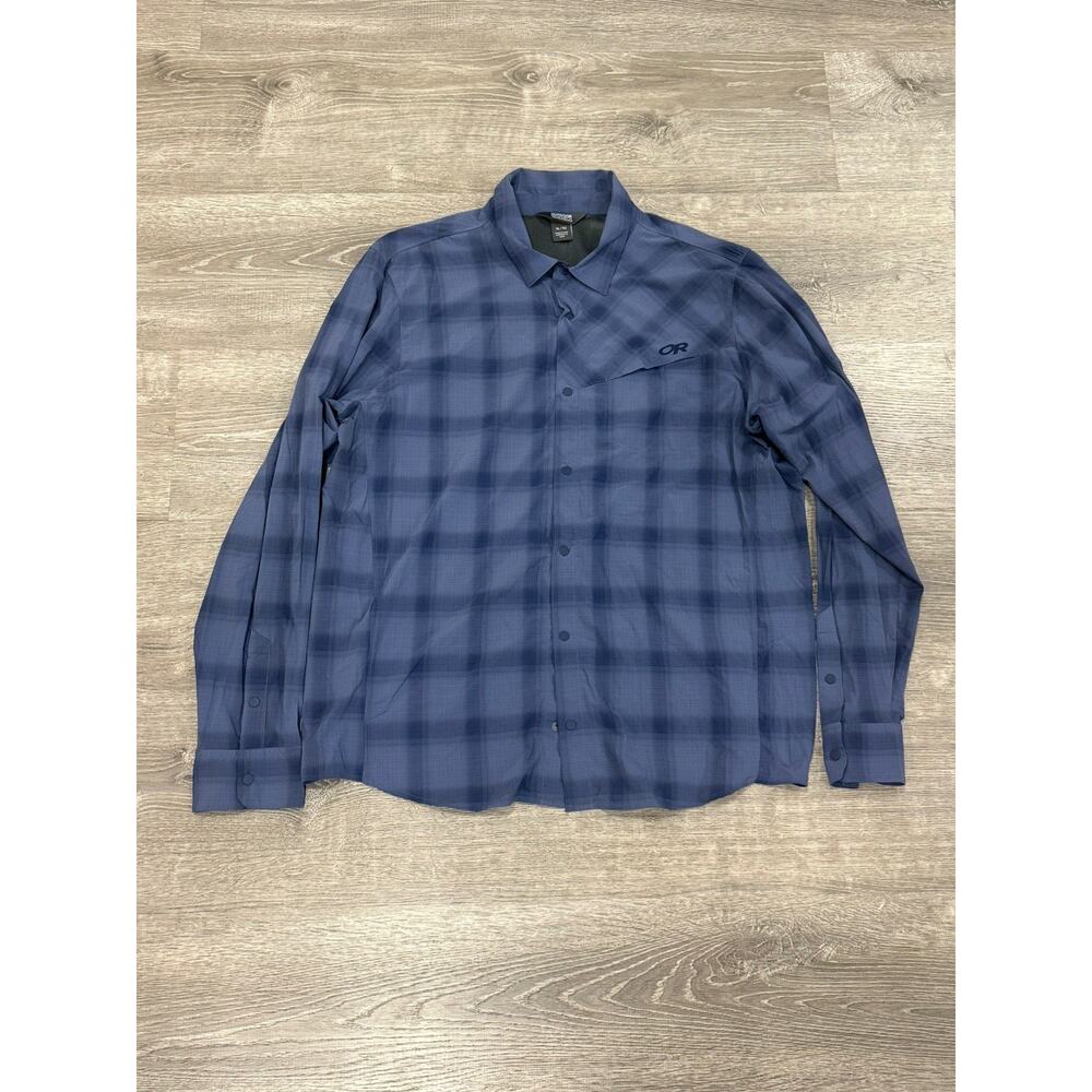 Outdoor Research Astroman Sun Shirt Mens XL Blue Plaid Long Sleeve Stretch